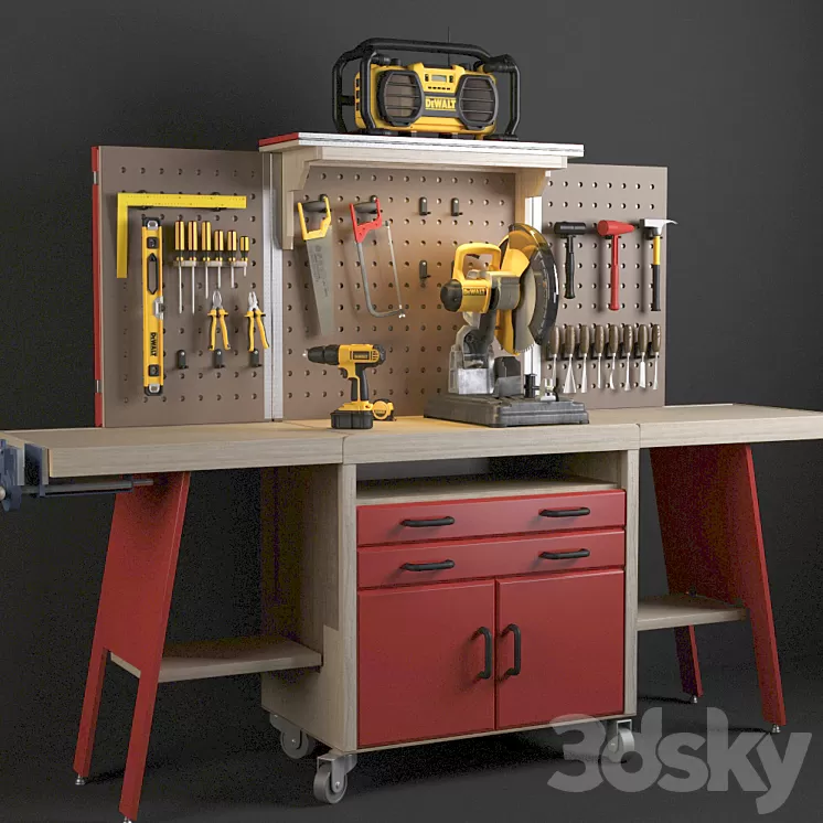 Workbench With Tools DeWalt. 3D Model - 3DSKY Decor Helper