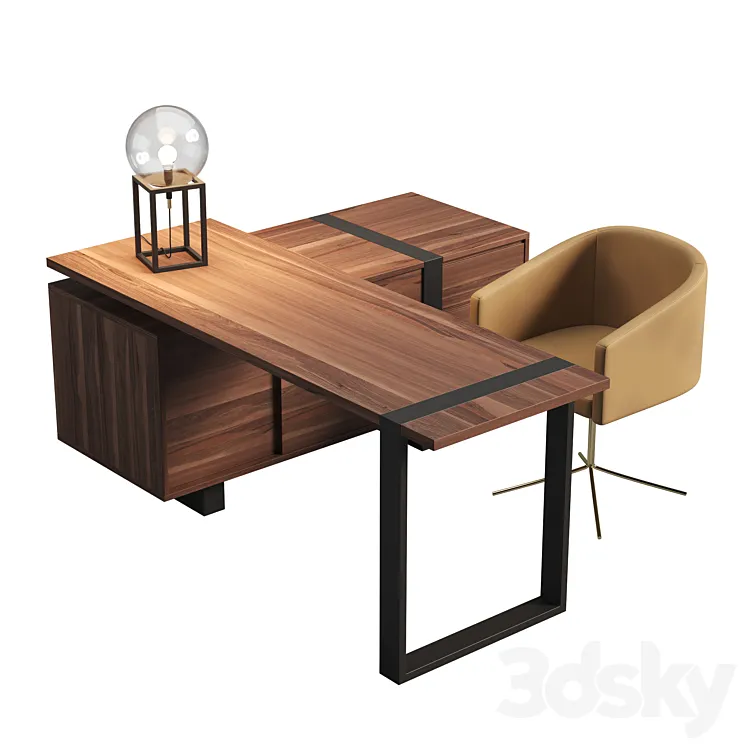Working table CHICAGO + chair HAIA by LASKASAS 3D Model Free Download