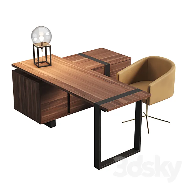 Working table CHICAGO + chair HAIA by LASKASAS 3DModel