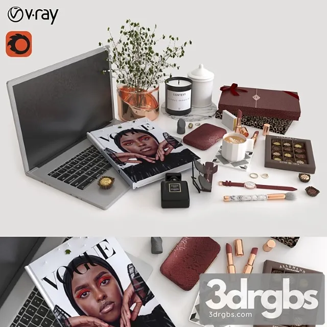 Workplace Decorative Set Cosmetics 3 3D Model Download