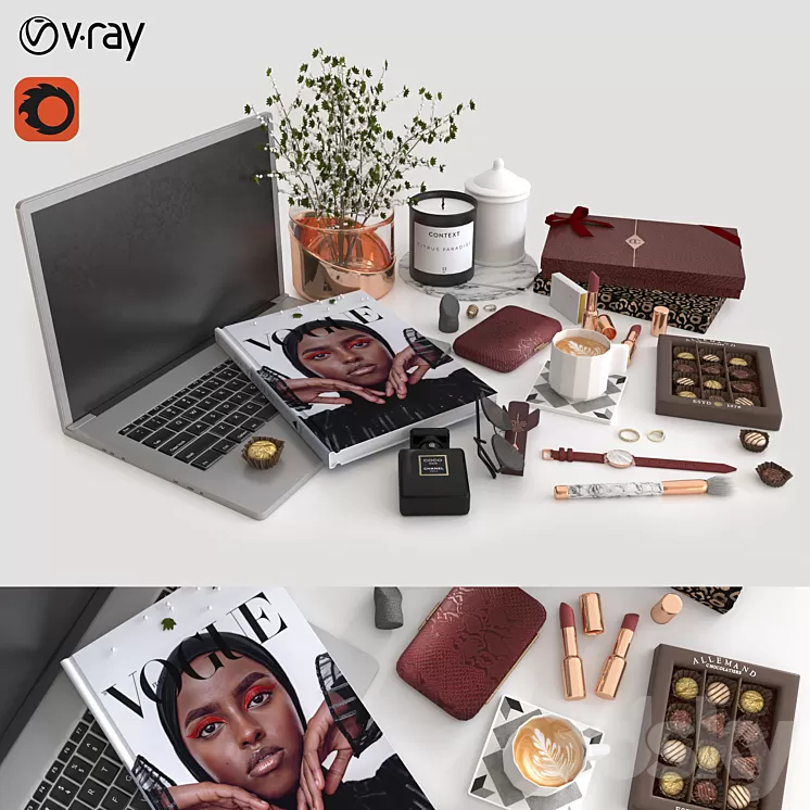 workplace decorative set – cosmetics 3D Model