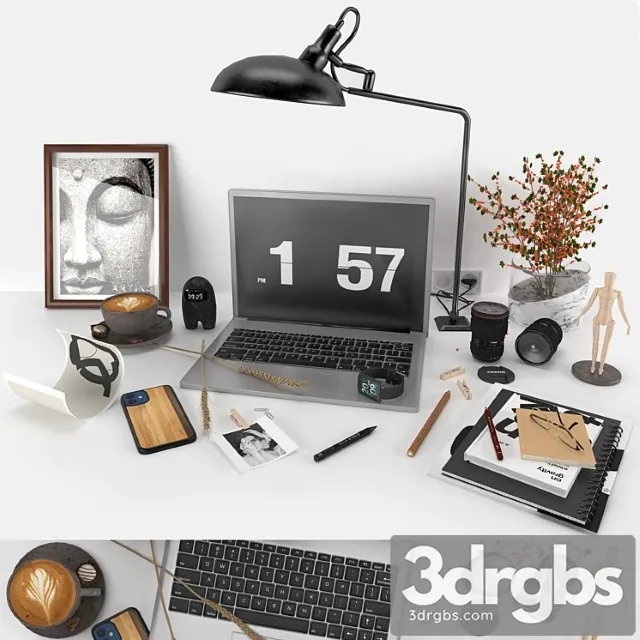 Workplace Decorative Set Home Office 3D Model Download
