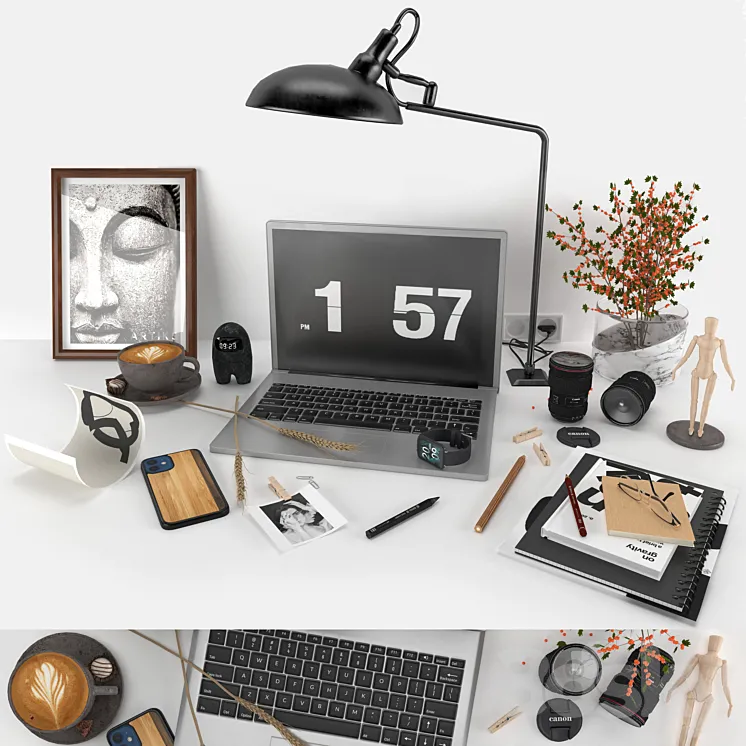 workplace decorative set – home office 3D Model Free Download workplace decorative set – home office 3D Model Free Download