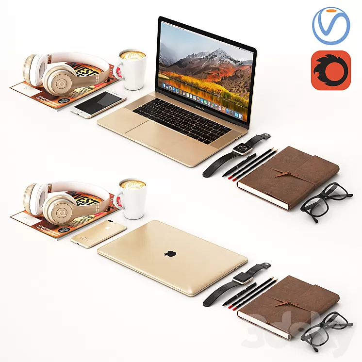 Workplace Gold MacBook 3D Model