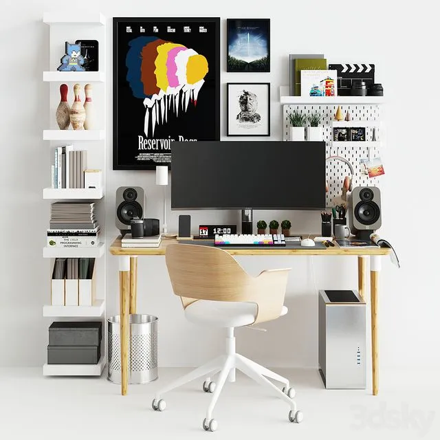 Workplace set with decor IKEA. Sk_2 3D Model