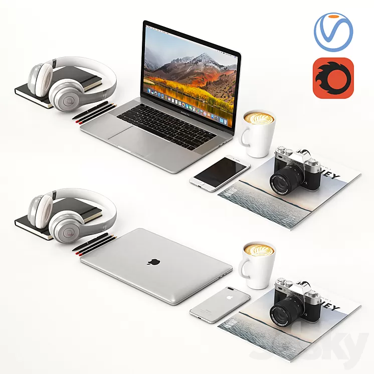 Workplace Silver MacBook 3D Model