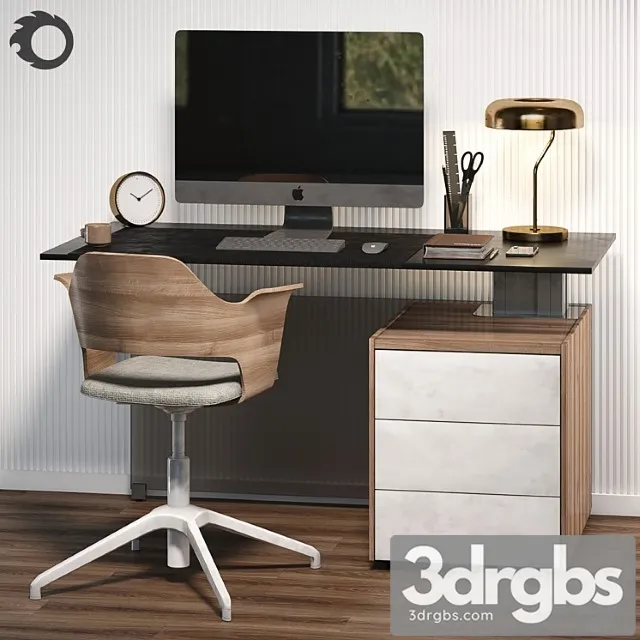 Workplace with bene table and ikea chair 2 3D Model Download