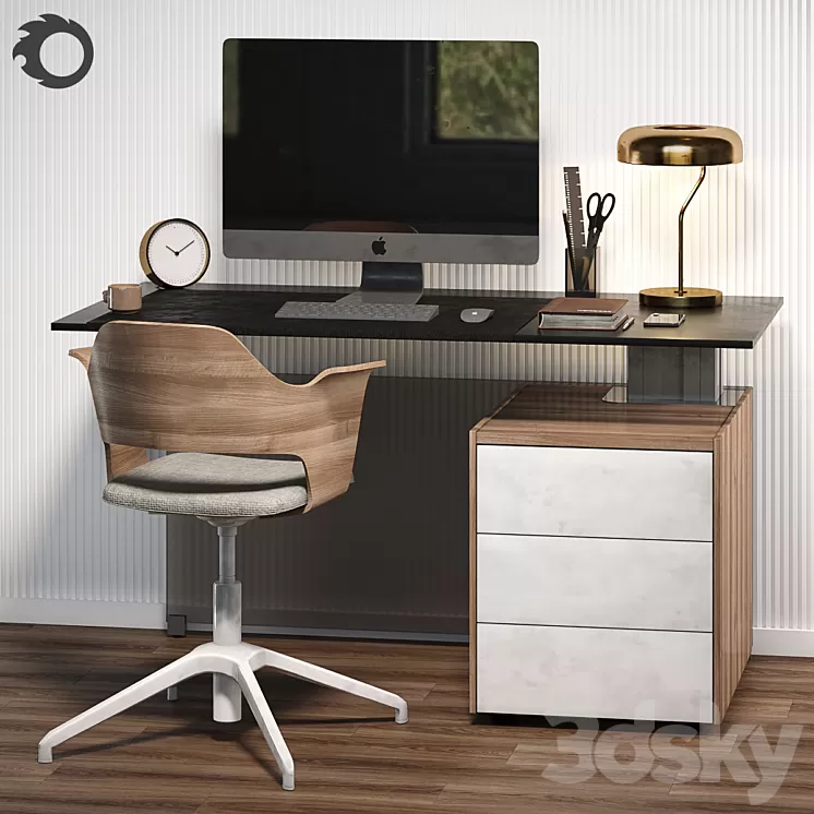 Workplace with BENE table and IKEA chair 3D Model Workplace with BENE table and IKEA chair 3D Model