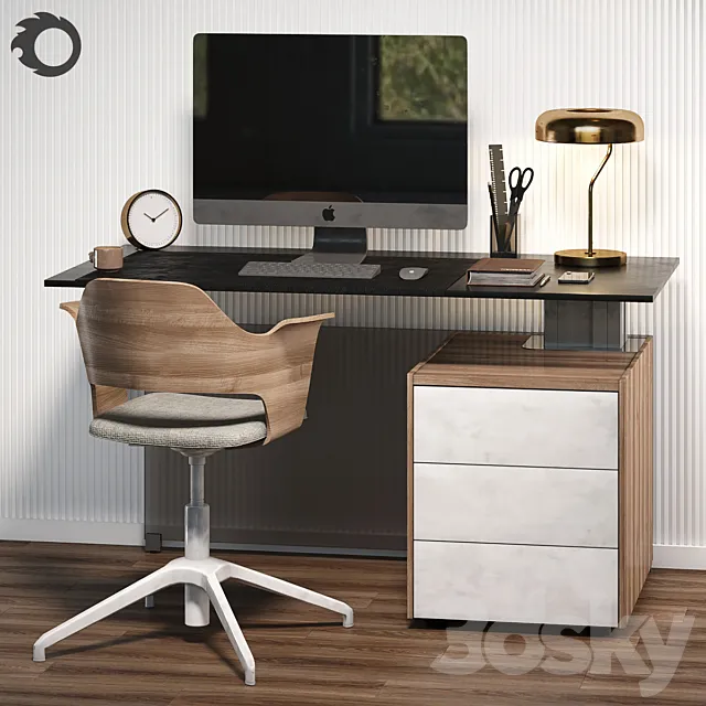 Workplace with BENE table and IKEA chair 3DModel