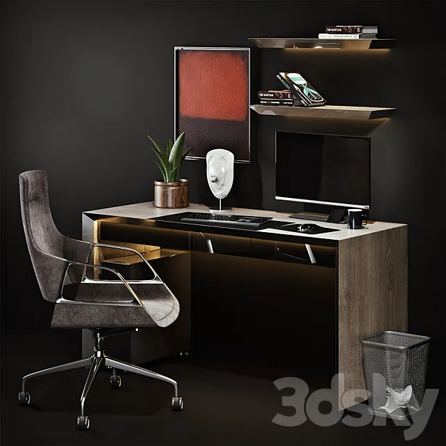 Workplace with Graph Chair 3D Model