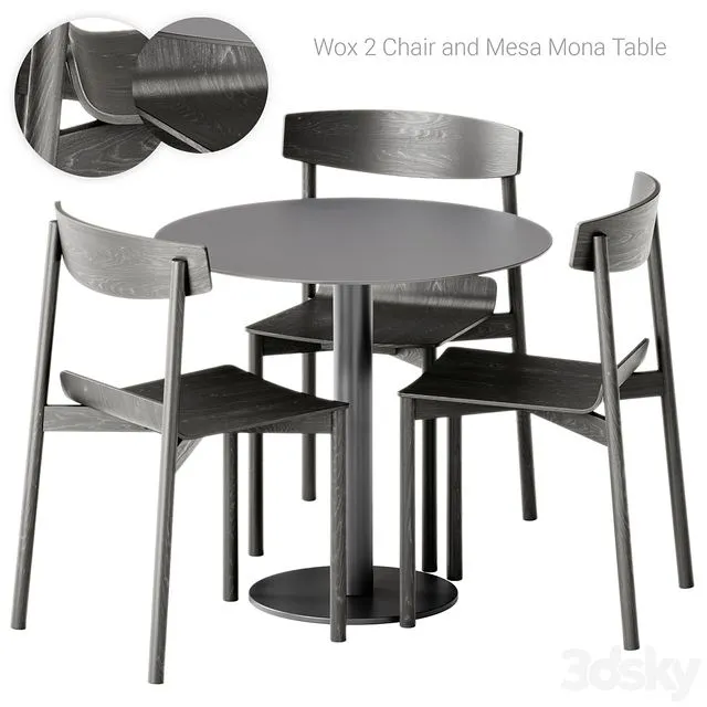 Wox 2 Wood Chair by Artu and Mesa Mona Table by Diabla 3D Model Wox 2 Wood Chair by Artu and Mesa Mona Table by Diabla 3D Model