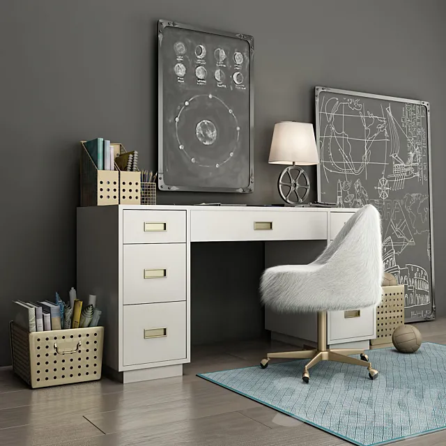 WRIGHTED TABLE Restoration Hardware. AVALON WITH WAXED WHITE STORAGE BOXES 3DModel