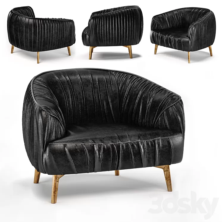 Wrinkled leather sofa black 3D Model