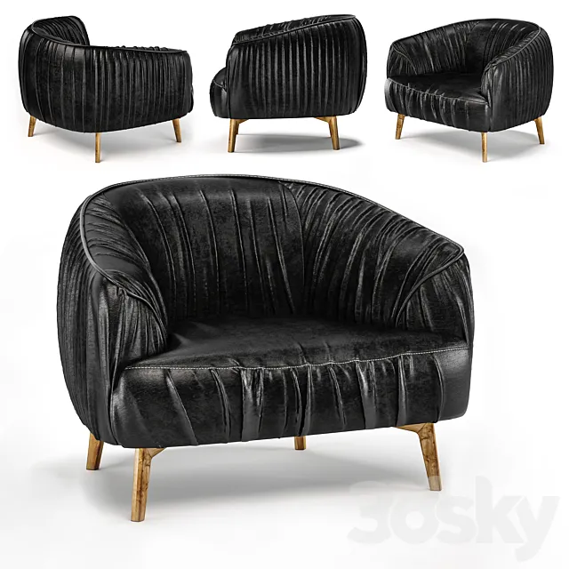 Wrinkled leather sofa black 3DModel Wrinkled leather sofa black 3DModel