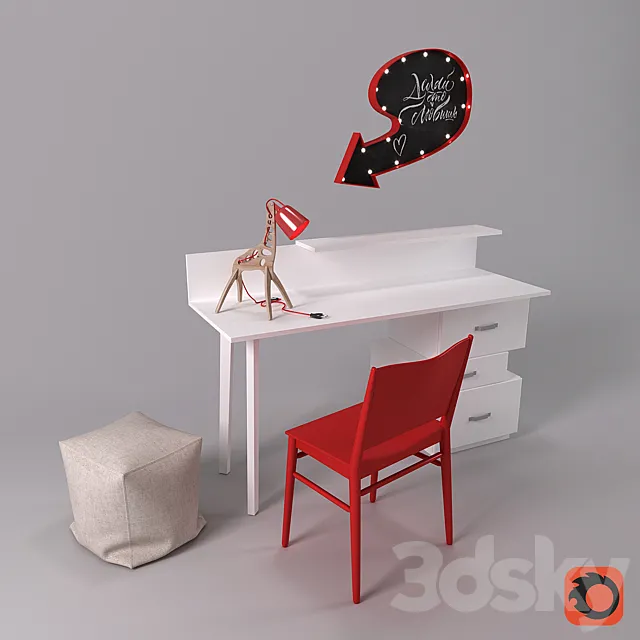 Writing desk and decor 3DModel