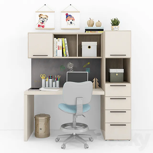 Writing desk and decor for a child 10 3DModel