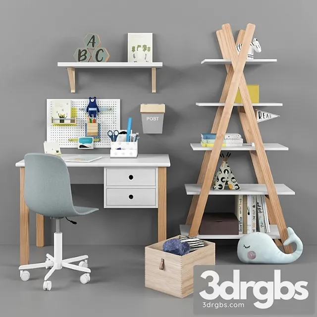 Writing desk and decor for a child 14 3D Model Download