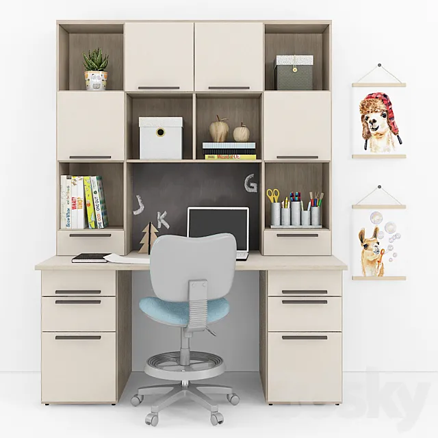 Writing desk and decor for a nursery 9 3D Model