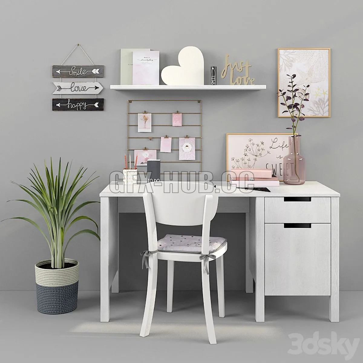 Writing Table and Decor For a Nursery 15 3D Model