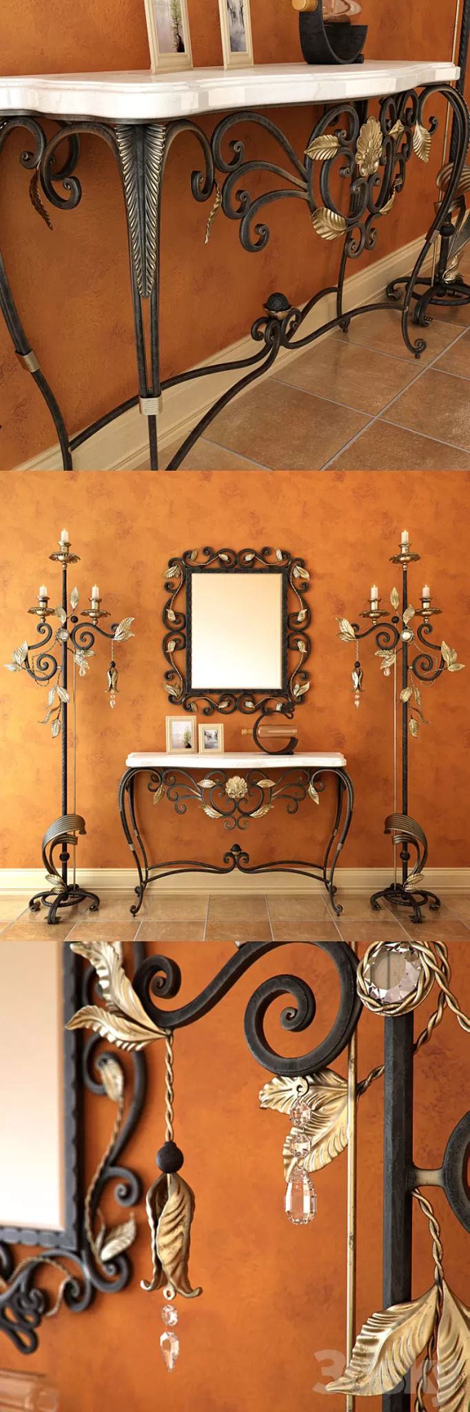 Wrought iron console with a floor lamp 3D Model