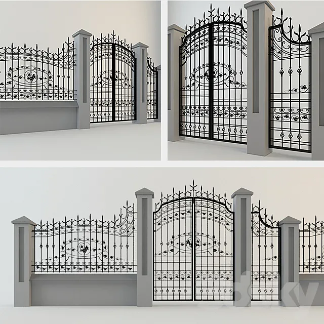 Wrought iron gate and fence 3D Model Wrought iron gate and fence 3D Model