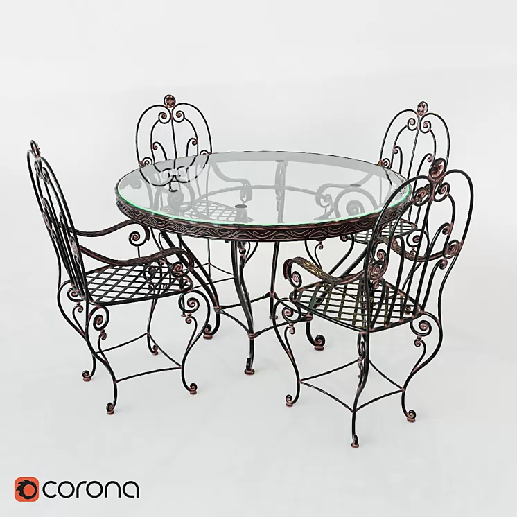 wrought-iron table and chairs 3D Model wrought-iron table and chairs 3D Model