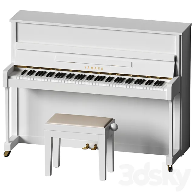Yamaha b2 PE White – piano with bench 3D Model