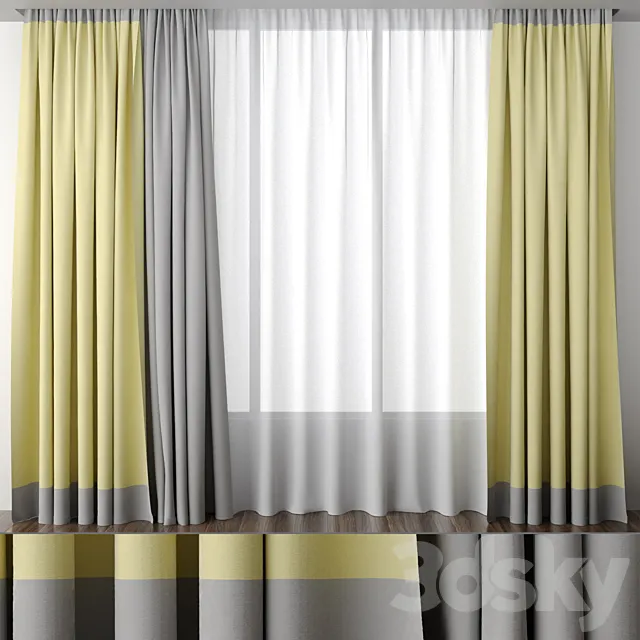 Yellow curtain with edging 3D Model Yellow curtain with edging 3D Model