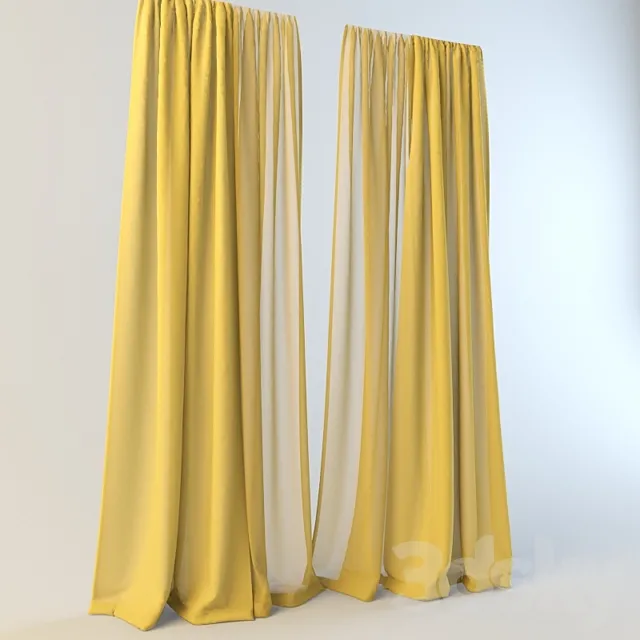yellow curtains with tulle 3DModel yellow curtains with tulle 3DModel