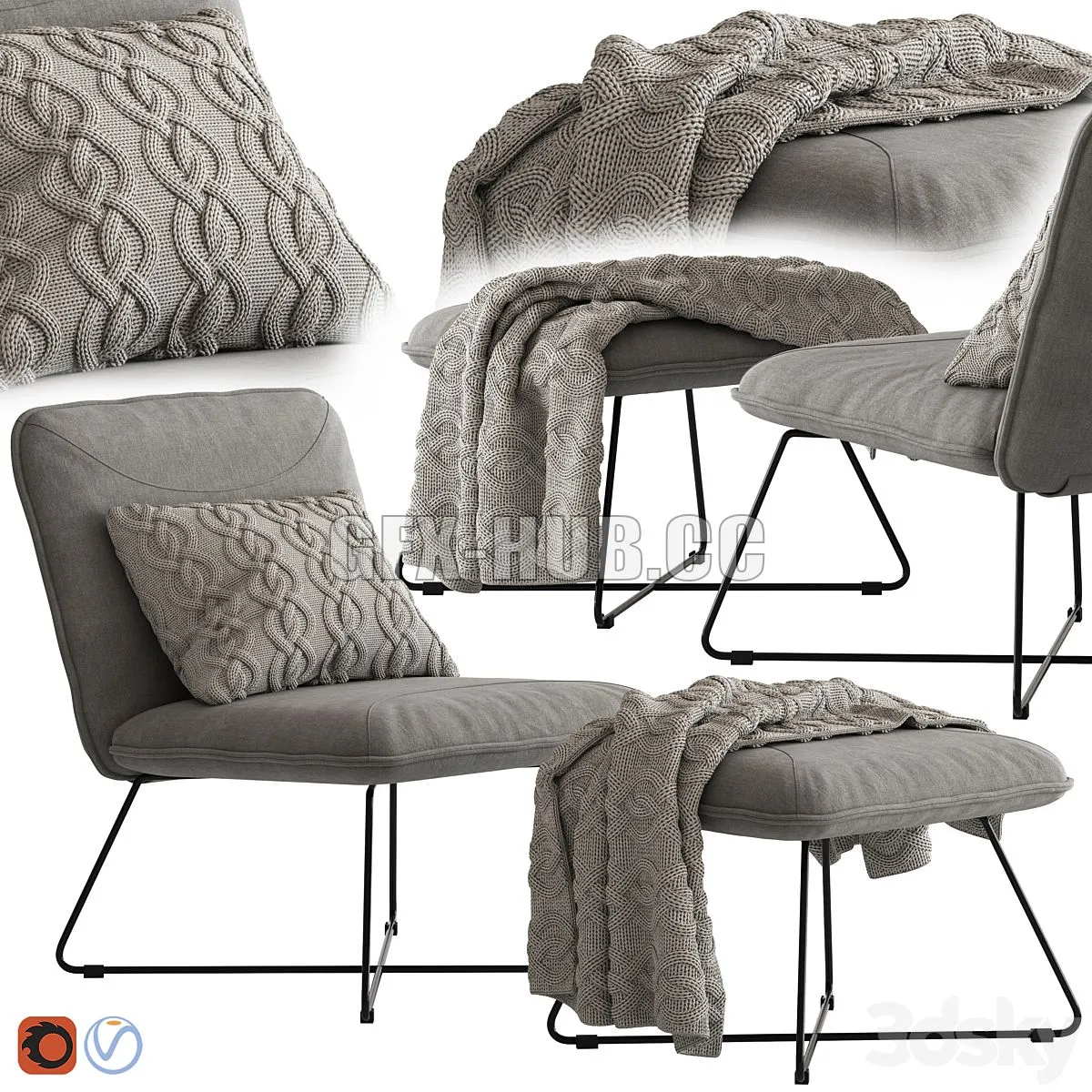 Yolanda Lounge Chair and Ottoman 3D Model