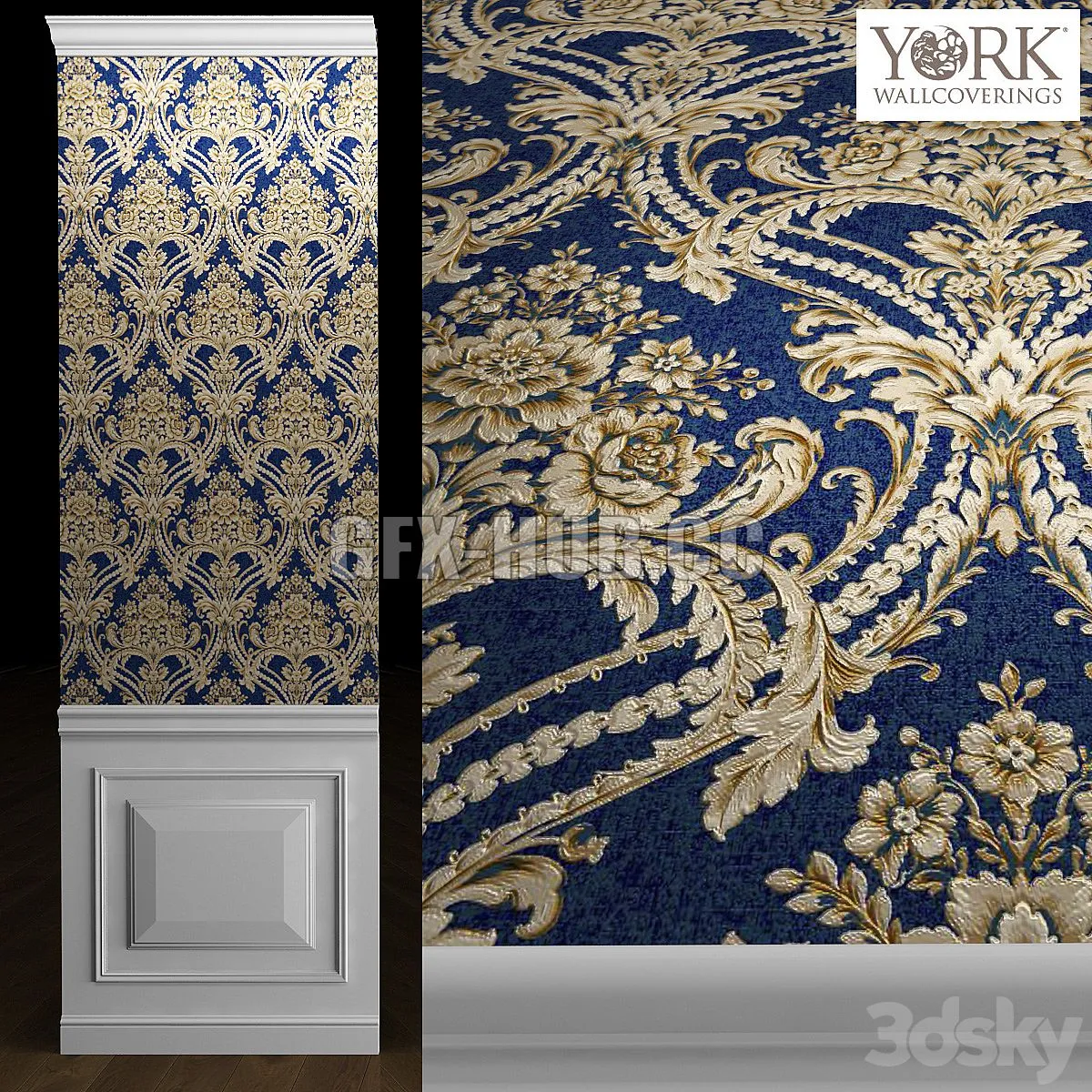 York Wallcoverings DAMASK Wallpaper 3D Model York Wallcoverings DAMASK Wallpaper 3D Model