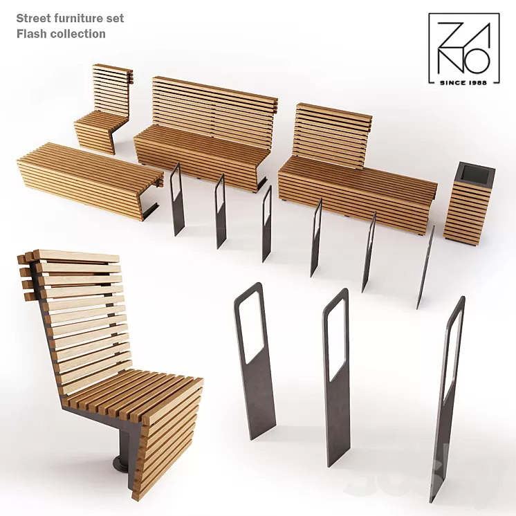 Zano PL Street furniture set 3D Model Zano PL Street furniture set 3D Model