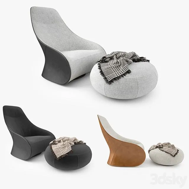 Zanotta Derby Armchair and Pouf 3D Model