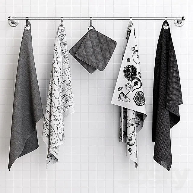 Zara Grey Towels on Hooks 3D Model