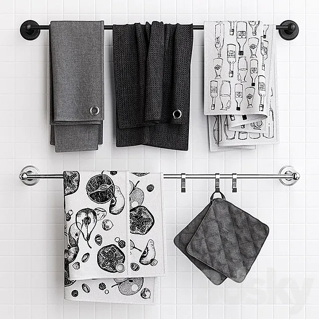 Zara Grey Towels on Railing 3D Model