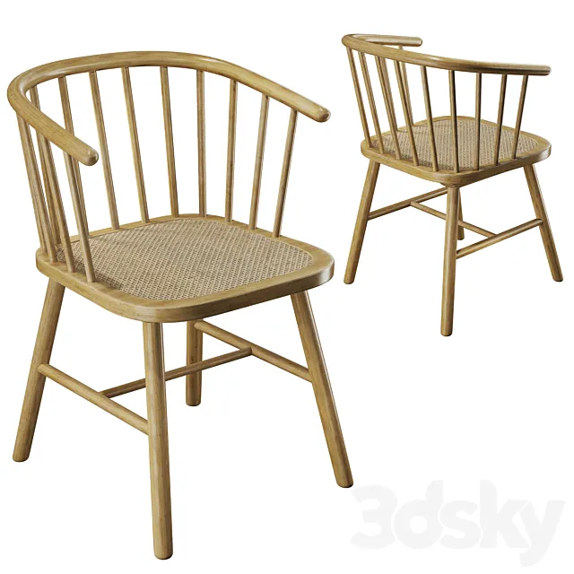 Zara Home Ash Wood Chair with Rattan Seat 3D Model Zara Home Ash Wood Chair with Rattan Seat 3D Model