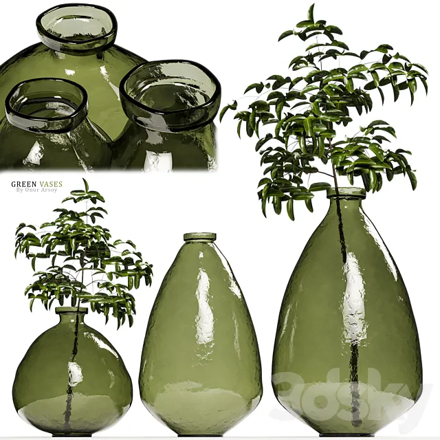 Zara Home – Green Glass Vases with Plants 3DModel