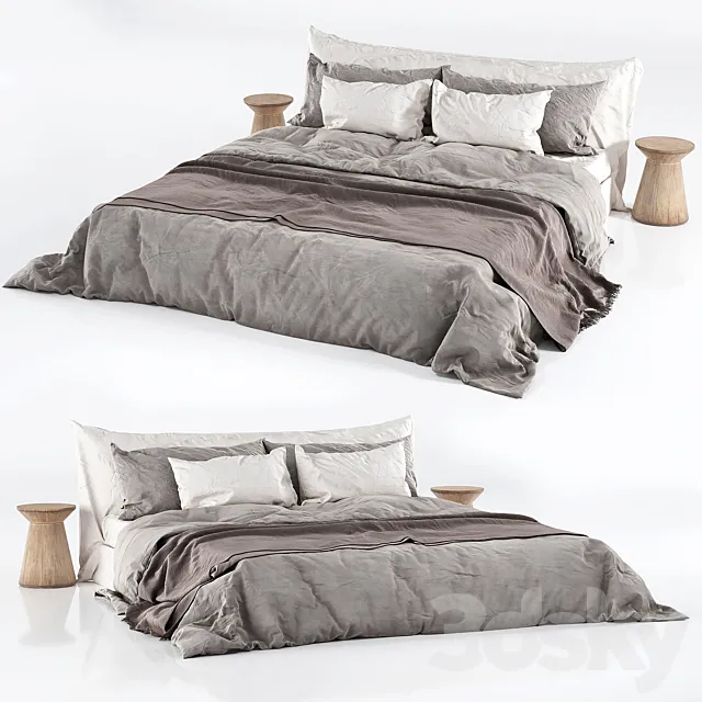 Zara Home Linen Bedding on Cozy Bed 3D Model Zara Home Linen Bedding on Cozy Bed 3D Model