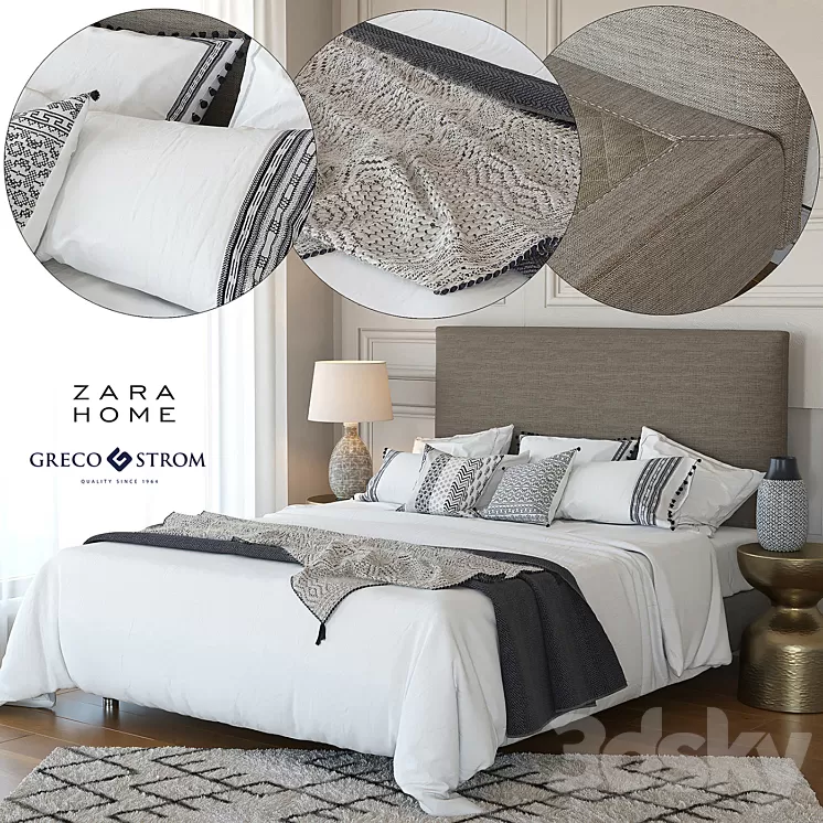Zara Home Linen Collection Bedding + Greco Strom Bed # 7 3D Model Zara Home Linen Collection Bedding + Greco Strom Bed # 7 3D Model