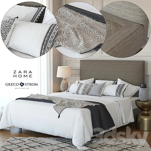 Zara Home Linen Collection Bedding + Greco Strom Bed # 7 3DModel