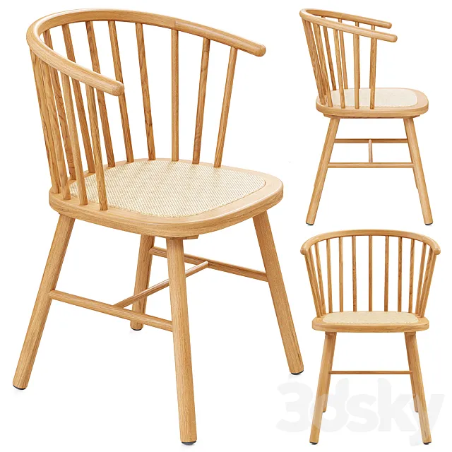 Zara Home – The ash wood chair with rattan seat 3D Model