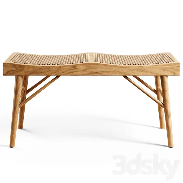 Zara Home – The wood and rattan bench – Medium 3D Model
