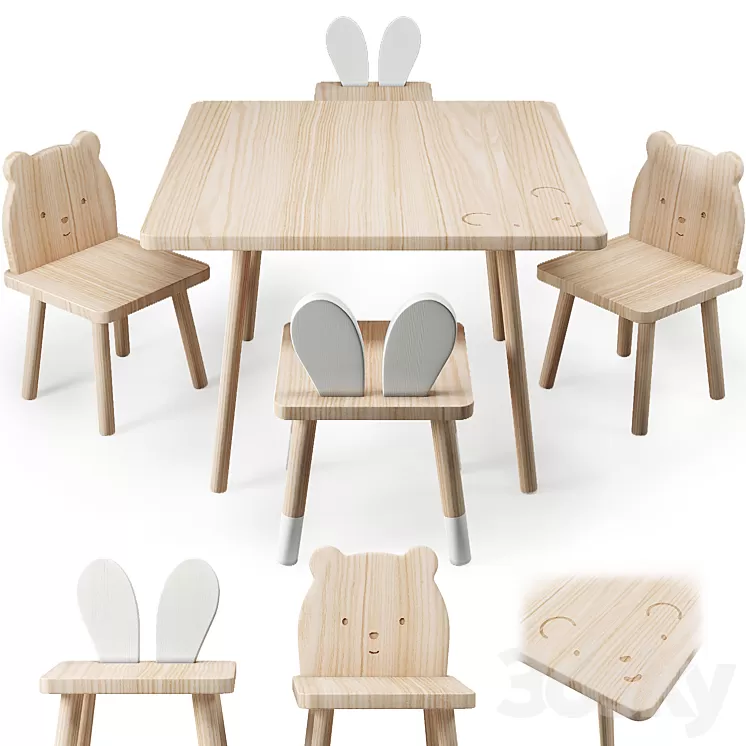 ZARA Table and Chair for Childrens 3D Model Free Download