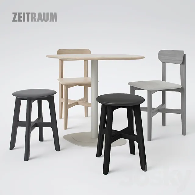Zeitraum 1.3 Stool and 1.3 Chair with Kontra Table 3D Model