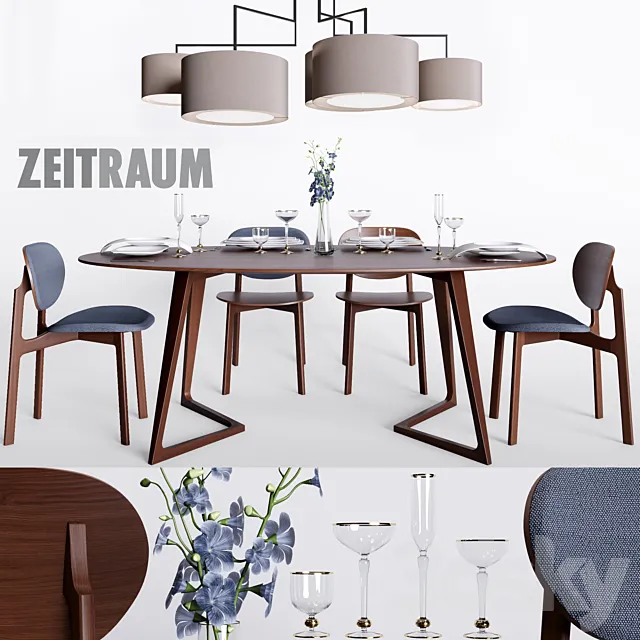 Zeitraum Twist Oval Table & Zenso chair & Noon 5 lamp 3D Model