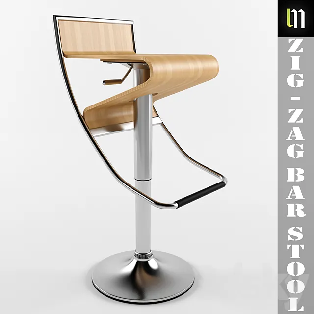 Zig-Zag Bar Stool in Natural 3D Model Zig-Zag Bar Stool in Natural 3D Model
