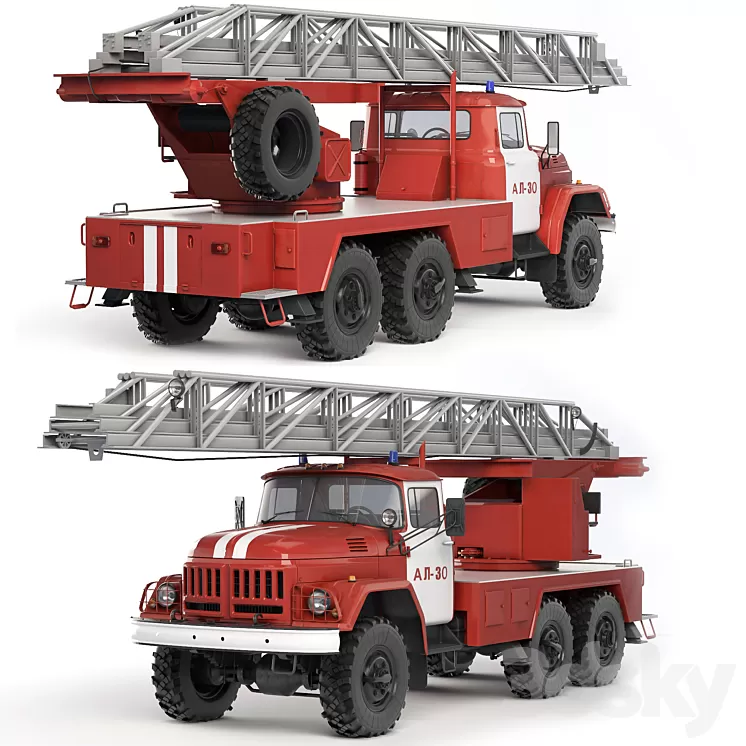 ZiL 131 AL-30 fire truck 1988 3D Model Free Download