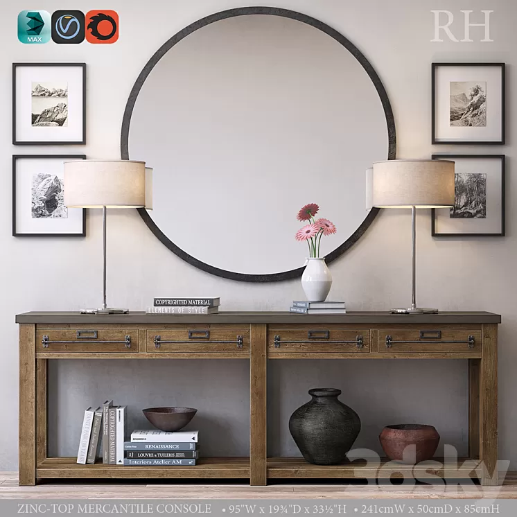 ZINC-TOP MERCANTILE CONSOLE 3D Model