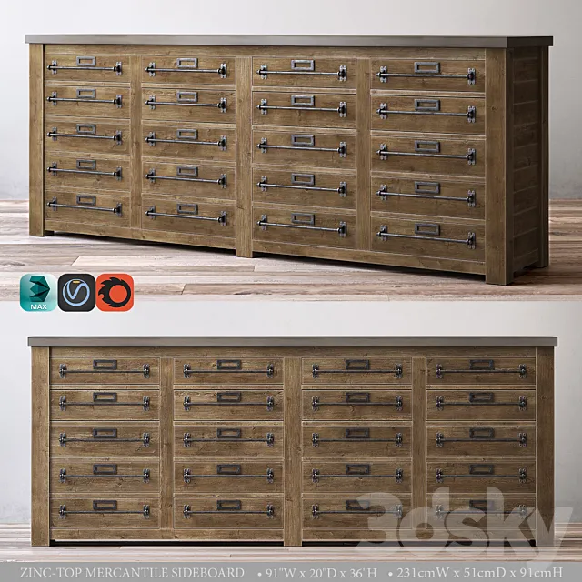 ZINC-TOP MERCANTILE SIDEBOARD 3D Model