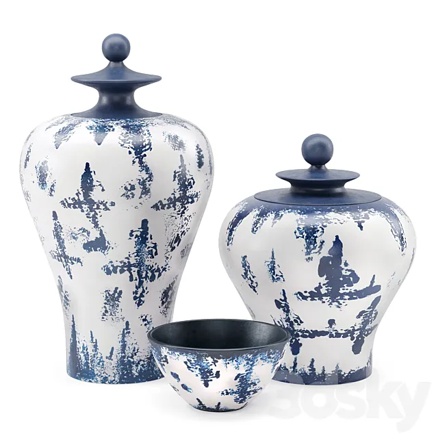 Zuo Modern Mar Temple Jar Blue and White Vases 3DModel